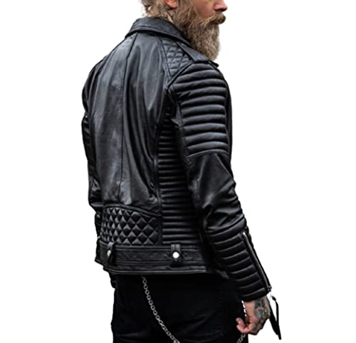 New Mens Black Quilted Motorcycle Jacket | Black Biker Leather Jacket For Men | Brando Vintage Riding Moto Jacket | Xs - 4xL3