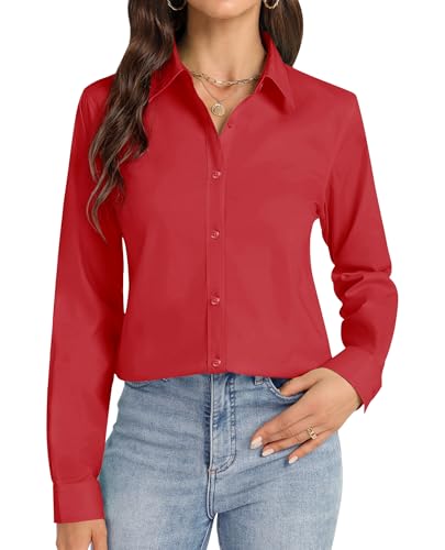 Image of J.VER Button Down Shirts for Women Stretch Collared Long Sleeve Dress Shirt | Business Casual, for Work Office, Meetings, Dinner, Dates, Travel, Leisure, Elegant, Workout, Social Gathering, Commute