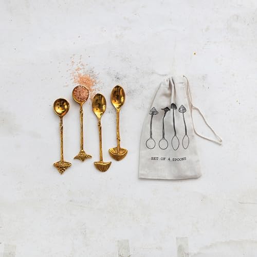 Creative Co-Op 4-Piece Brass Spoons with Mushroom Handles, Gold by Creative Co-Op - Used condition - Image 3