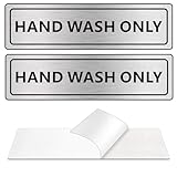 (2 PACK) Hand Wash Only Sign, Self-adhesive Waterproof Aluminum Metal Signs for Door Wall and Sinks (7x2 inch, Brushed Aluminum)
