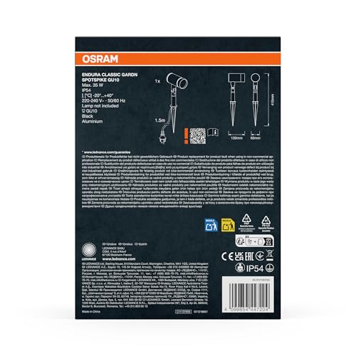 Osram ENDURA Classic Garden Spotspike GU10 Außen-Spießleuchte, schwarz, GU10-Sockel (max 35W), kann mit einfacher oder smarter Lampe bestückt werden, ausrichtbarer Leuchtenkopf, Schutzklasse IP54