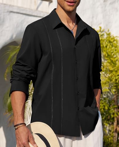 Alimens & Gentle Mens Cuban Guayabera Shirt Button Down Long Sleeve Summer Beach2