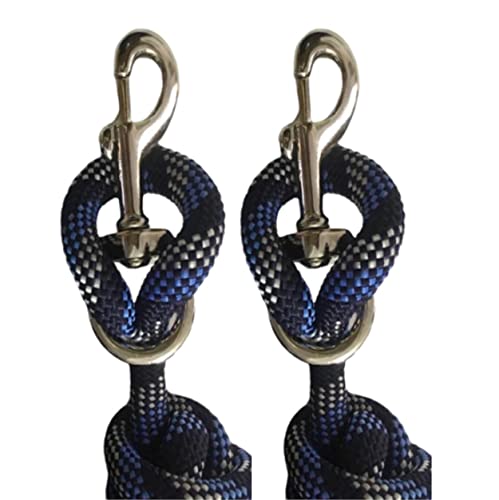 Majestic Ally 14' Pack Of 2 Poly Training Lead Rope With Leather Popper For Horses & Livestock – 14 Foot Long And 5/8 Inch Thick - Replaceable Heavy-Duty Bolt Snap (Navy-Blue-White) #TOP2