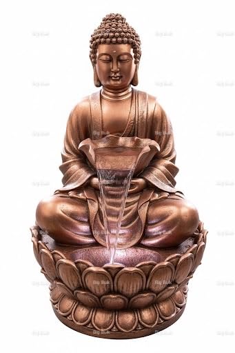 Image of Amal Copper Buddha Fiber Indoor Outdoor Fountain with Led Lights for Home Decor and Office Decoration Or Gifting (72x 66 x 114cm) (Big Buddha (Copper Big Lotus)