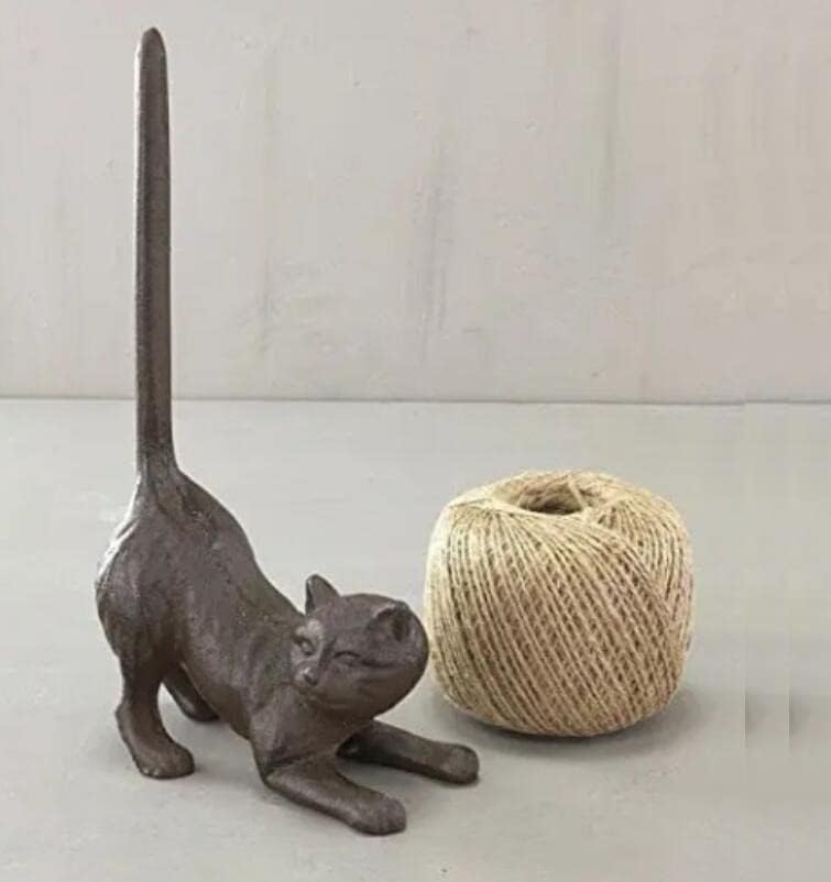 EatingBiting Vintage Metal Twine Holder Cast Iron Cat Twine Holder Natural Jute String Standing Paper Towels Holder, Kitchen Paper Stand with Non-Slip Base for Kitchen Bathroom Home Deco