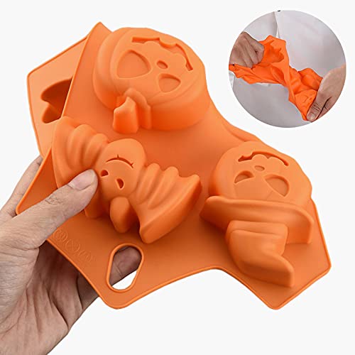 2 Packs Halloween Silicone Moulds, Chocolate Mould Silicone Pumpkin Ghost Skull Bat Shape Molds DIY Baking Mould for Thanksgiving Day Halloween Party - Image 3