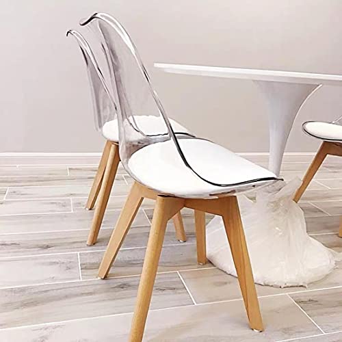 Image of Dream Furnishing - Set of 4 Scandinavian Modern Style Mid Century Modern Dinning Room Cafe Hotel Office Wooden Legs Chair (Transparent White Seat)