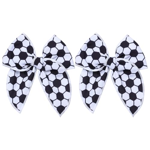 Soccer Fable Hair Bows 2pc 5in Soccer Cotton Line Ribbon Shaker Bow Alligator Clips for Teens Girls Women Cheerleaders Players Fans Soccer Moms Gift Game Day Sport Cheer Accessory