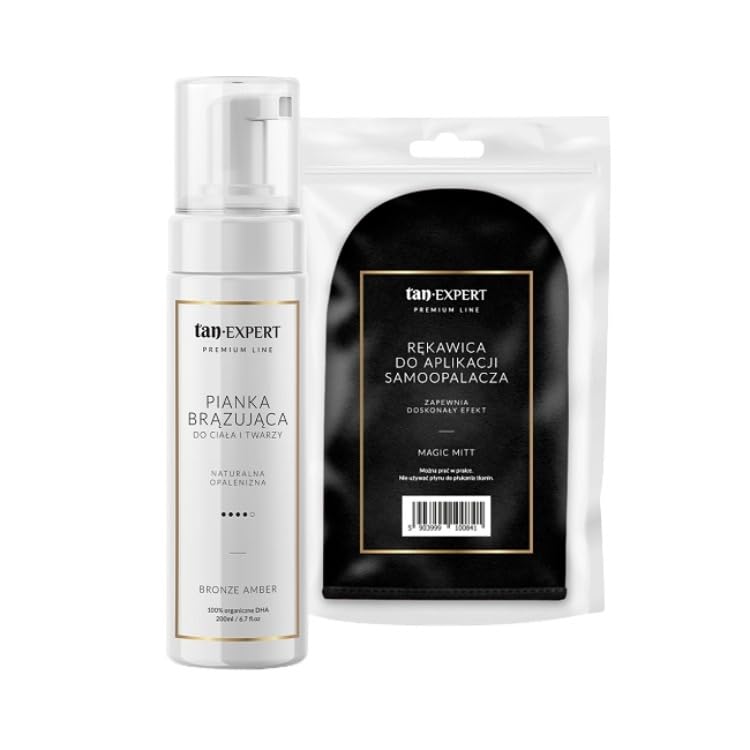 Bronze Amber Set mus samoopalający 200 ml z rękawicą aplikacyjną, naturalna opalenizna bez smug, formuła nawilżająca, bez ściegu pomarańczowego, do ciała i twarzy