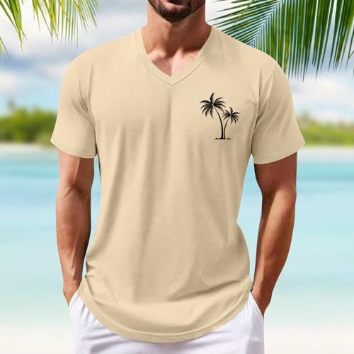 Ymosrh Men's Summer Beach Tee Shirts Short Sleeve Palm Tree T-Shirts Casual V Neck Tee Top Undershirts, S-3XL4