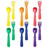 RE-PLAY Made in USA 12pk Fork and Spoon Utensil Set for Baby & Toddler Feeding in Yellow, Red, Navy,