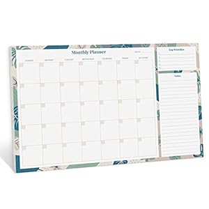 Rileys & Co Planner Mensile Scrivania, Monthly Planner Senza Date con 52 Fogli a Strappo, Fogli per Planning Mensile con Lista delle Cose da Fare, Cornice Decorata, 42 x 29 cm (Floreale)