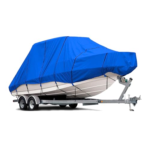 Ywanwj Bootspersenning Bootsabdeckung 420D Oxford Gewebe Wasserdicht Staub Schutz Persenning Anti- Persenning Bootsplane Passend für V-Hull Bass Boats Fisch-Ski Pro-Style Cover (Blau 20-22ft)