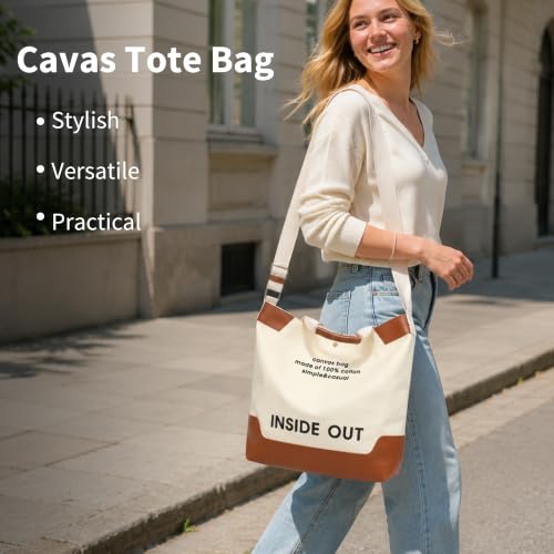 Image of Canvas Tote Bag For Women inside out bag Crossbody Handbag with Adjustable Strap and Coin Purse for Work,Travel,Grocery