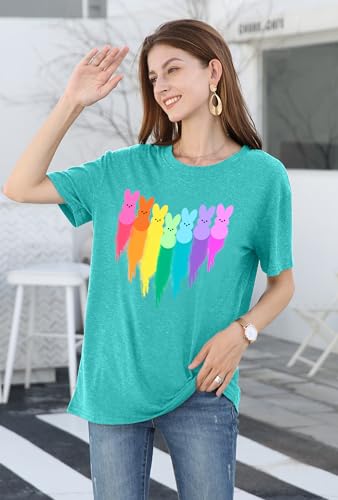 Image of Women Happy Easter T Shirt Bunny Rabbit Graphic T-Shirt Funny Letter Printed Shirts Short Sleeve Tops