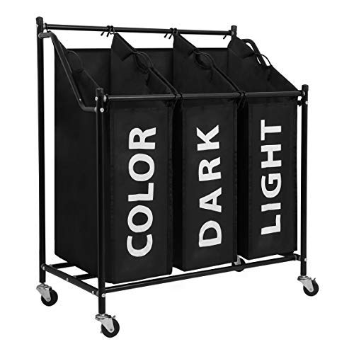 Meerveil Cesta de lavandería, Carrito de Lavandería Colector de Ropa con 3 Bolsas Tela Extraíbles Cesta para Ropa Sucia Cesta/Canasta de Almacenamiento separadas,Plegable