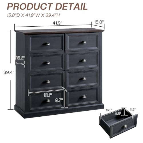 Farmhouse-Dresser-Wood-Rustic-394-Tall-8-Drawer-Dresser-Chest-of-Drawers-Organizer-Storage-for-Closet-for-Bedroom-Living-Room-Dark-Gray Farmhouse Dresser Wood Rustic 394 Tall 8 Drawer Dresser Chest of Drawers Organizer Storage for Closet for Bedroom Living Room Dark Gray