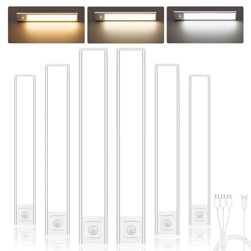 Onforu 13.8" Under Cabinet Lighting, 2700mAh USB-C Rechargeable, Motion Sensor Under Cabinet Lights with 3 Color & Dimmable, Magnetic Under Counter Lights for Kitchen, Closet, 6 Pack - image 1