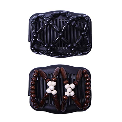 B Blesiya 2 Pièce Clips Cheveux Peigne Double Magique avec Perles de Bois Cadeau Fête Des Mères - Noir Cover