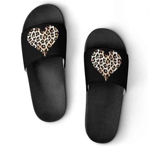 Leopard Heart for Leopard Lovers House Sandals Non-Slip Bathroom Slippers Beach Summer Shoes for Men Women