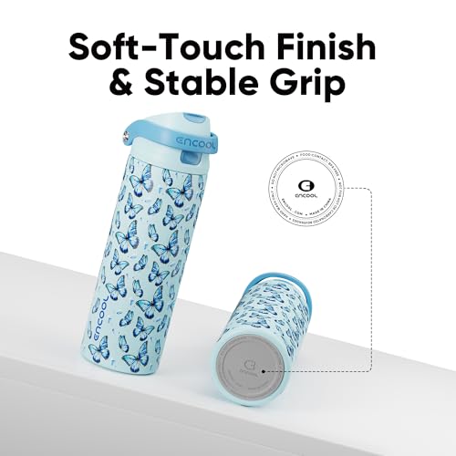 Image of ENCOOL Leakproof Insulated Water Bottle with Straw Dual-Sip Water Bottle Bag-Safe Design for Work, Commute & Gym - Keeps Drinks Cold All Day, 32 oz, Glacier Butterfly