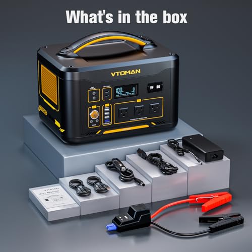 Image of VTOMAN Jump 1500X LiFePO4 Battery Portable Power Station with Jumper Cable | 828Wh Solar Generator, 1500W AC Outlet, 100W PD Type-C&Regulated DC for Home Backup Roadside Emergencies