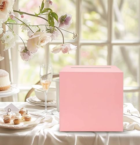 Image of SietDESEO Pink Card Box for Party 9.8 inch x 9.8 inch Large Gift Card Box Holder for Wedding Reception Baby Shower Birthday Graduation