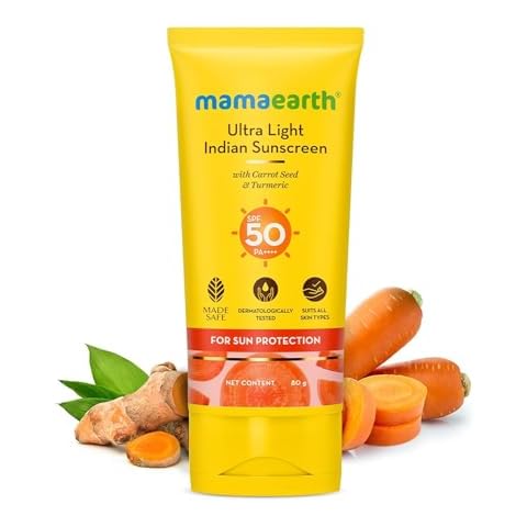 Mamaearth Ultra Light SPF 50 Sunscreen with PA++++ | Gives Broad Spectrum Protection | Moisturizes with Turmeric & Carrot Seed | Lightweight & Long Lasting | 2.71 Fl Oz/80 ml Cover