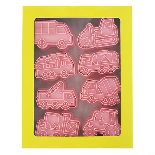Zeroupshop Juego de 8 cortadores de galletas para vehículos de construcción, moldes de galletas de polipropileno aptos para alimentos, para proyectos de horneado de niños, herramientas de cocina