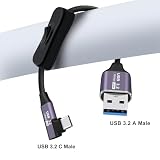 HuaLiSiJi Kabel USB 3.2 2 typu A do C z Przełącznikiem, 3A 60W, PD 3.1, Kabel ładujący USB C, Kąt 90 Stopni, Transfer Danych 10 Gbps, do Tabletów, Laptopów, Dysków SSD itp. (90 Zakręt Kącie, 1.5 m)