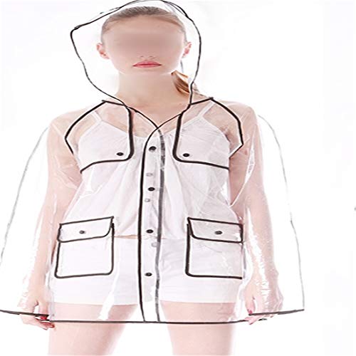 HMJ Poncho Transparent Raincoat With Hood Unisex Outdoor Waterproof Raincoat Black Color L