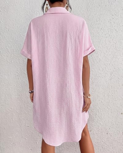 Image of Bsubseach Women Swimsuit Coverup Shirt Dress Button Down Bathing Suit Cover Up Beach Vacation Outfits