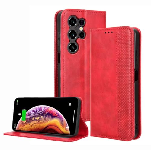 PEIYE Hülle für Oukitel C2, Wallet Klappbar Lederhülle Flip Cover Hülle, Schutzhülle Handyhülle mit Kartenfach & Geldfach, TPU-Innenteil, Magnetverschluss, Standfunktion -rot