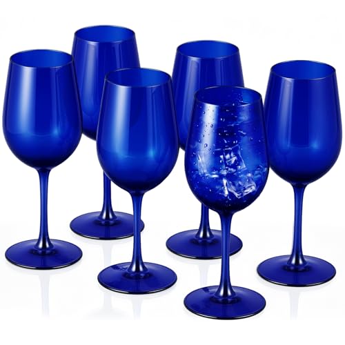 Singhoow 6 Pcs Cobalt Wine Glasses Cobalt Blue Goblets Glassware Set Mexican Drinking Glasses Stemmed Water Iced Tea Drinking Cup for Home Beverages Dinner Party Supplies