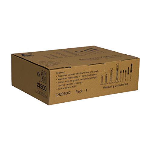 Graduated Cylinder Set, 9 Pieces - Class B - 5Ml, 10Ml, 50Ml, 100Ml Thick Borosilicate 3.3 Glass Cylinders, 3 Glass Droppers, 2 Cleaning Brushes - Eisco Labs #TOP5