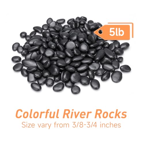 Image of Pulovin 5 lbs Black Pebbles for Indoor Plants, Succulent, Bamboo, Vase, 3 /8 inch Plant Rocks for Pots Indoor, Small River Rocks Decorative Pea Gravel, Highly Polished