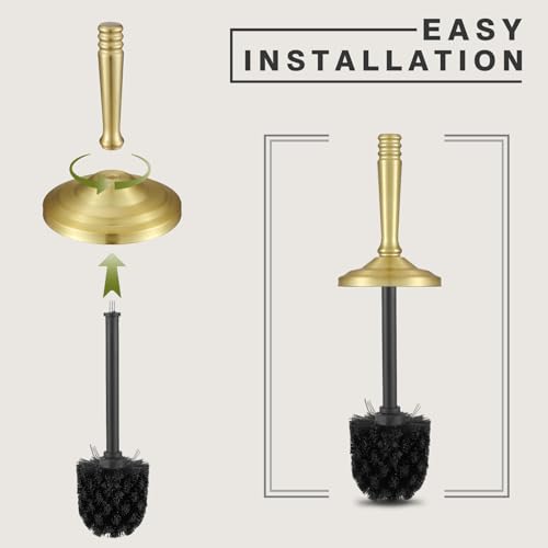 Image of Gold Toilet Brush and Holder Set, Stainless Steel Toilet Brush for Bathroom,Heavy Duty Gold Toilet Bowl Brush and Holder,Deep Cleaning Modern Toilet Cleaner Brush -Space Saving, Covered Brush, Durable