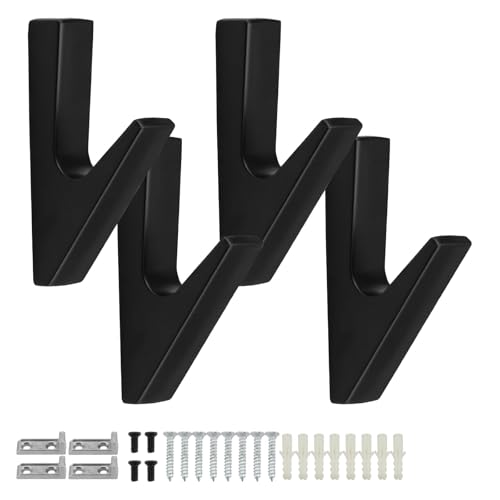ZIJANG Garderobehaken, zwart, 4 stuks, haken, akoestische panelen, kledinghaken, akoestische panelen met verborgen schroeven, aluminiumlegering, kledinghaken, zwart, voor badkamer, keuken