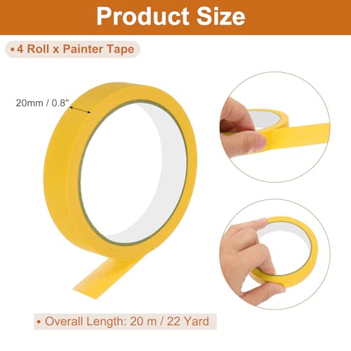 Image of PATIKIL Masking Tape 0.8 Inch Wide, 4 Roll 22 Yard Painters Tape Bulk No Residue Craft Tape for Wall Painting Labeling Car Painting Home DIY Flower Crafts Decoration, Yellow