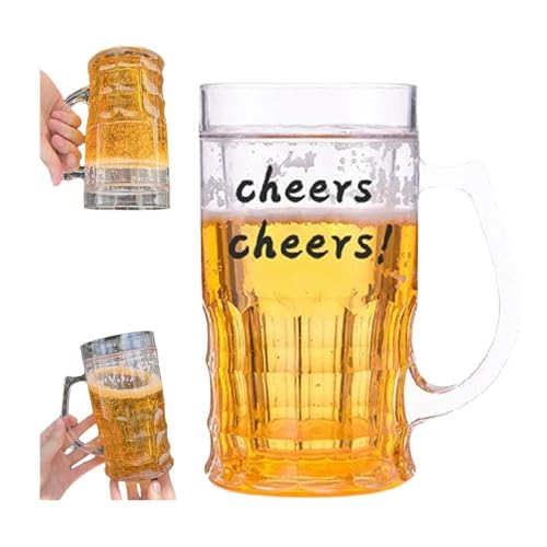 Fake Beer Glasses,400ml Double Layer Funny Beer Stein,Large Capacity Funny Prank Drinking Cup,Fake Double Beer Mugs with Handles,Novelty Decorative Beer Mug Prank Cup for Bars Beverages,PrankParty