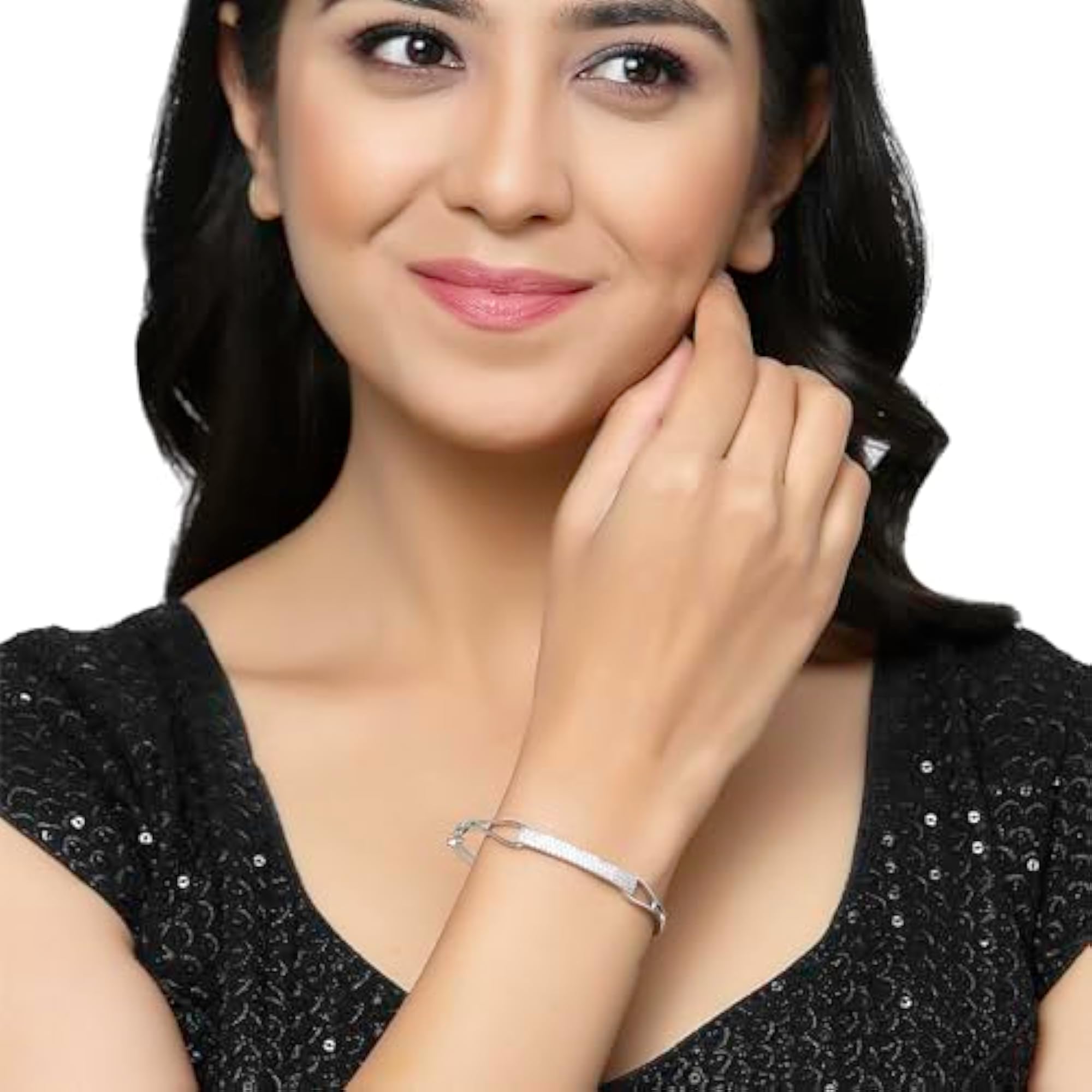 Rhodium-Plated American Diamond Studded Kada Bracelet (Design4)