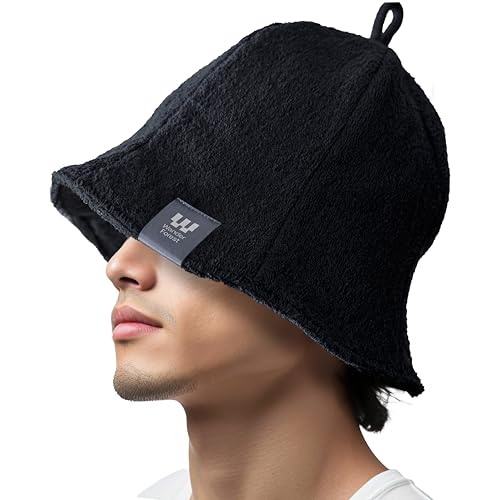 [Wander Forest] サウナハット 【超極厚タオル2重構造】 メンズ アウトドア多機能ヘッドウェア タオル生地 大きめ サウナグッズ 極厚 2枚重ね ボンバーハット サウナ帽子 テントサウナ (Free Size, 01.ブラック)のサムネイル