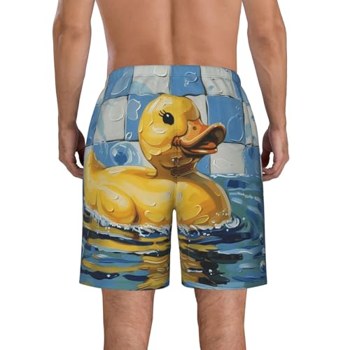 Men's Quick Dry Swim Shorts Yellow Rubber Duck Water Oil Painting Cute Beach Trunks with Pockets2