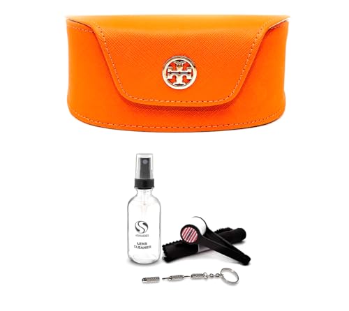 Tory Burch Large Orange Sunglass Case + Bundle with eSHADES Luxury Eyewear Kit