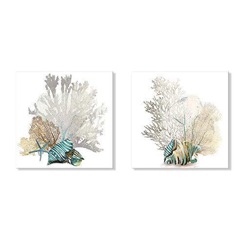 JAPO ART White Coral Wall Art Beach Bathroom Decor Sea