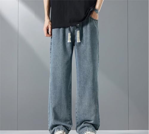 Men's Solid Cotton Mid-Waist Casual Jeans, Stretch Solid Color Retro Wide-Leg Pants2