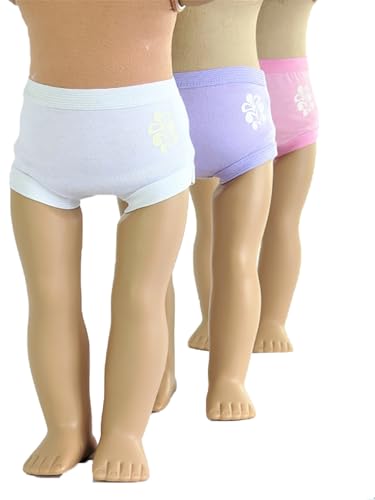 American Fashion World 3 Pack Doll Underwear Set for 18 Inch Dolls – Includes Pink, White, and Purple Doll Clothes Basics