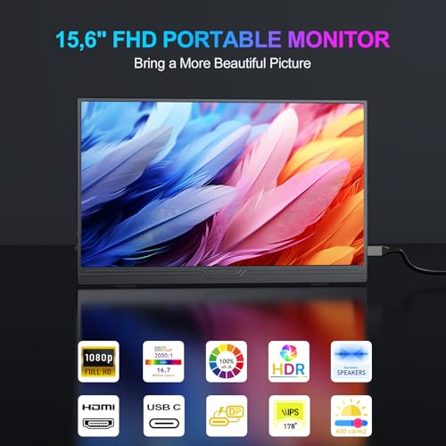 Image of COOLHOOD Portable Monitor, 15.6 inch 1080P FHD IPS Second External Monitor with USB-C Mini HDMI Port, Second Screen Compatible with PC, Laptop, MacBook, Gaming Device