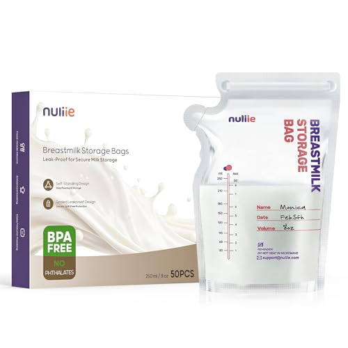 Nuliie 50 Stück Muttermilchbeutel 250ml BPA-frei Muttermilch Aufbewahrung bag Milchbeutel für Muttermilch mit Ausgießer für das Stillen Selbststehender Kann Eingefroren Werden Platzsparendes