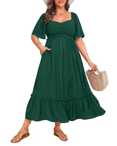Image of Plus Size Summer Dresses - Maxi Casual Wedding Guest Graduation Easter Long Dress with Pockets